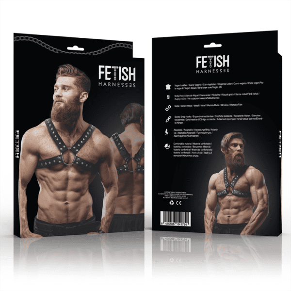 FETISH SUBMISSIVE ATTITUDE - MEN'S CROSS-OVER ECO-LEATHER CHEST HARNESS WITH STUDS 4